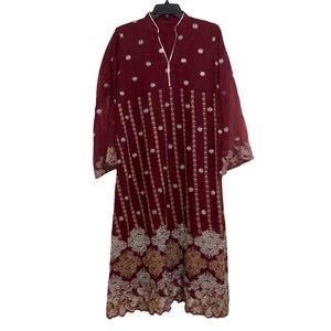 Traditional Indian Pakistani Dress Burgundy Silver Taupe Embroidery Size…